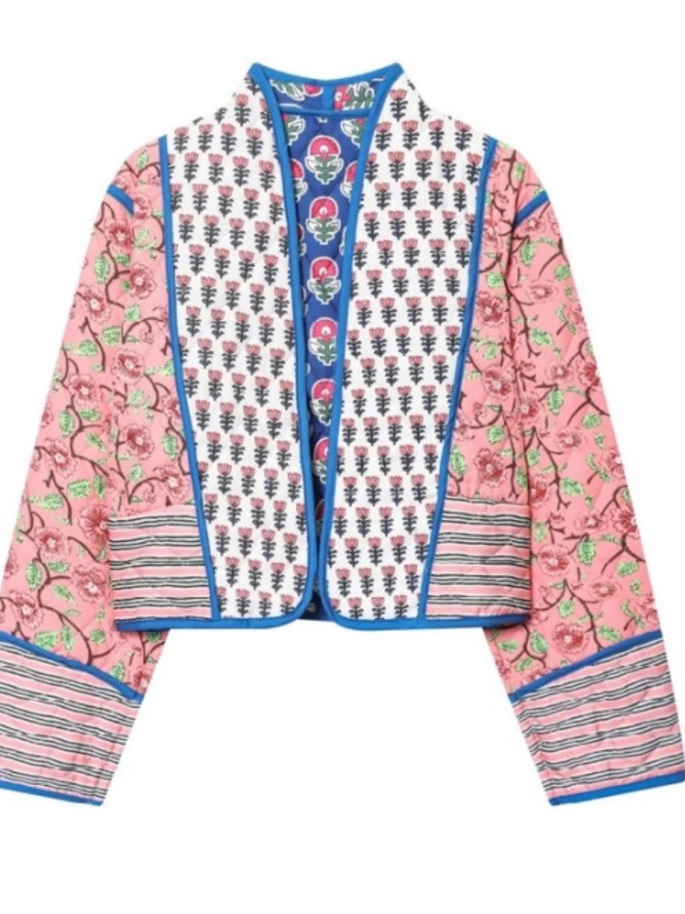 Flygo Women Cropped Puffer Jacket Cardigan Floral reversible Quilted Coats